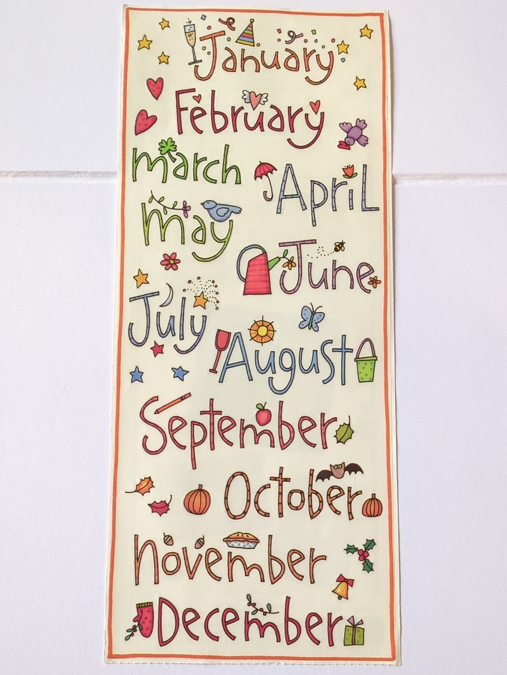 ☀️VTG Colorbök Sue Dreamer Month by Month Scrapbook Sticker Sheet
